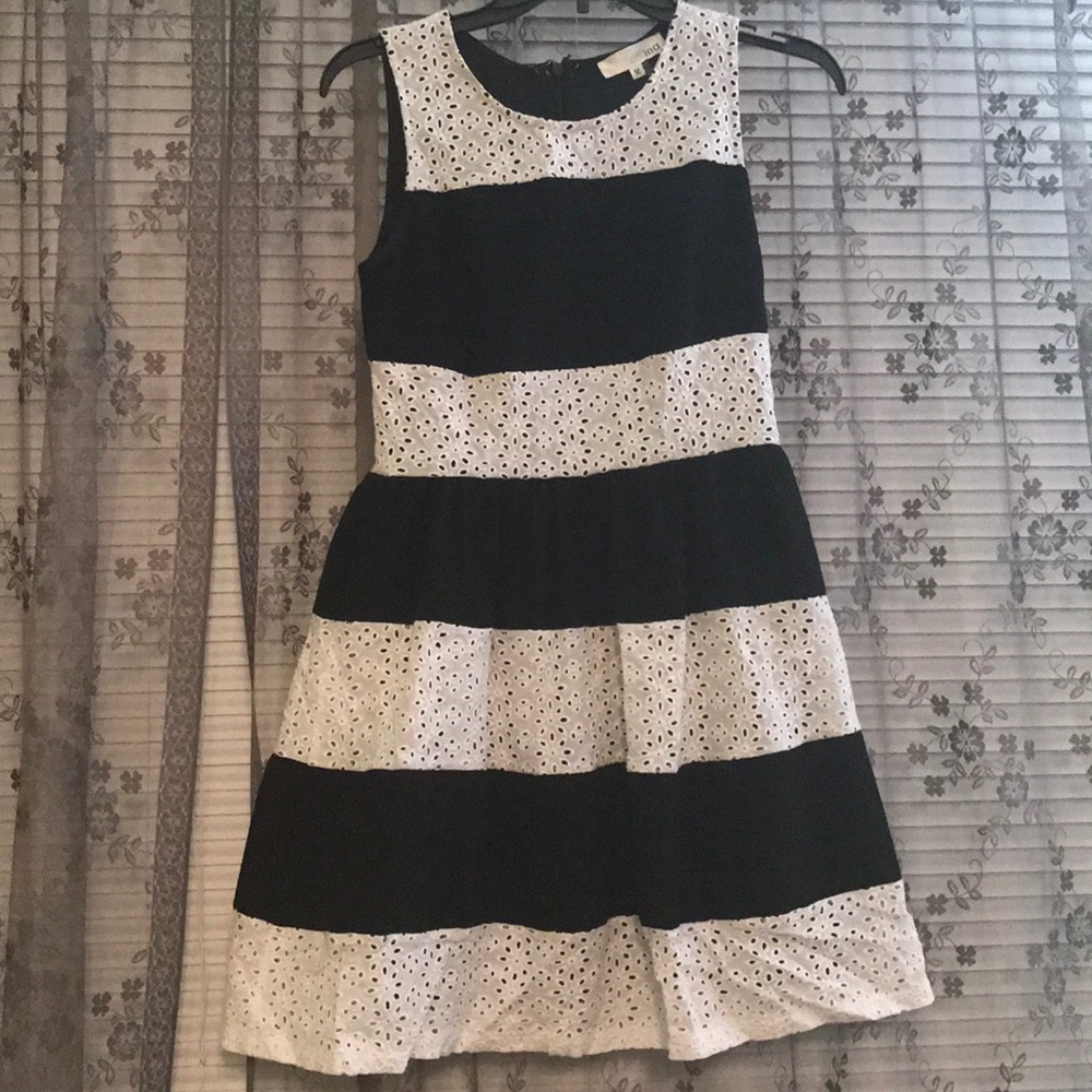 Eyelet and black stripe dress